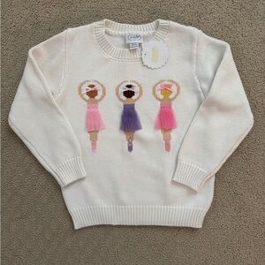 Mud Pie White Sweater with Ballerina Design